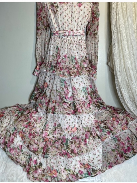 RARE Rococo Sand White Pink Floral Maxi Gown - Gold Mirror Embroidery - NWOT - Picture 5 of 7